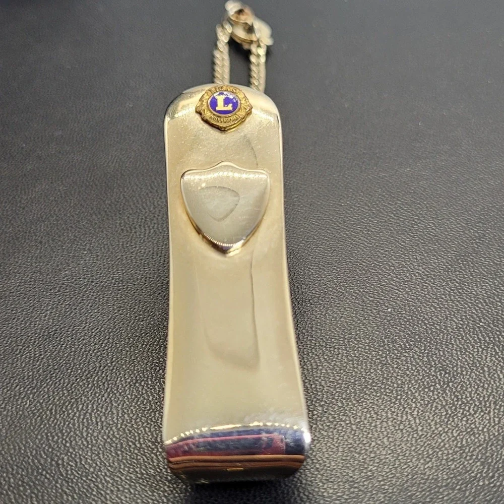 Vintage Lions International Tie Clip Gold‎ Tone Enamel Logo with Safety Chain